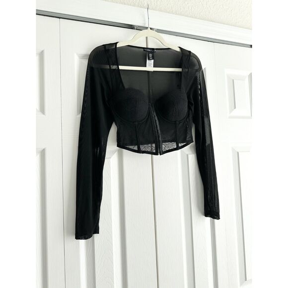 Sincerely Jules Junior's Lace Corset Top Size M Black Long Sheer Sleeves - Picture 2 of 10